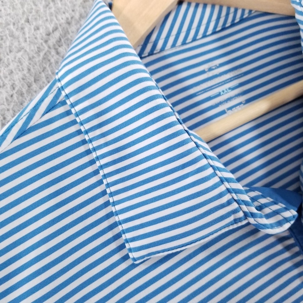 Southern Tide Polo Shirt Mens XXL Blue Striped Performance Brrr Golf Stretch